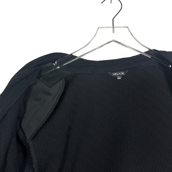 Misook XL Black Knit Cardigan Jacket Chartreuse Yellow Diamond 3/4 Sleeve Career - Picture 6 of 11